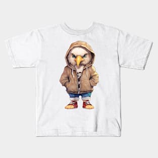 Bald Eagle Wearing Hoodie Kids T-Shirt